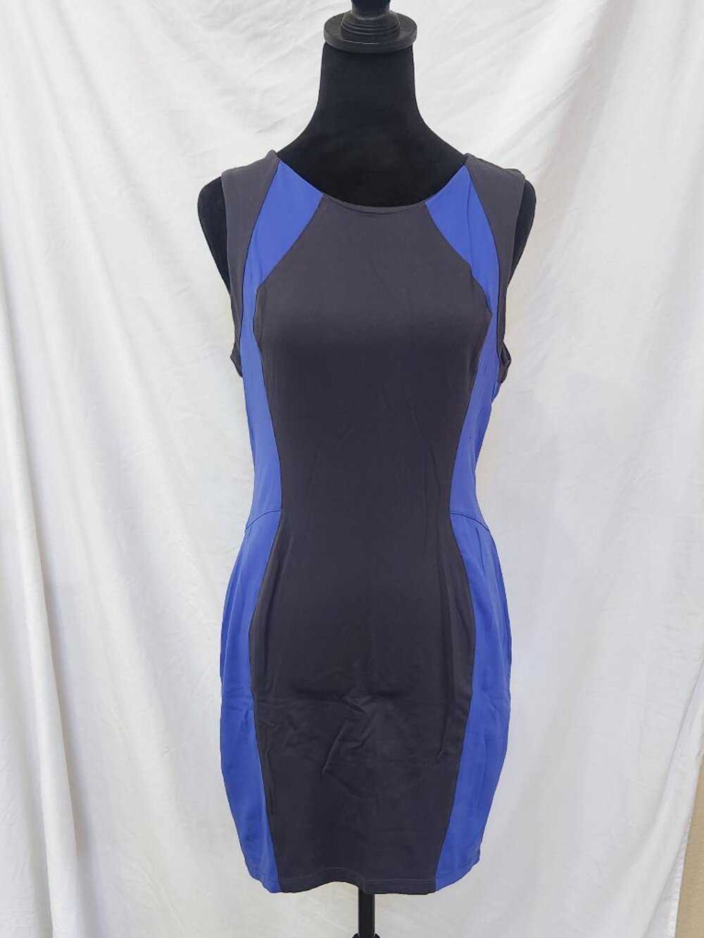 David Lerner color blocking contrast mini dress,  blue and black, L
